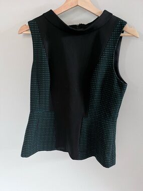 Halogen Womens Green Black Grid Pattern Sleeveless Peplum Top Size M HA282292MI